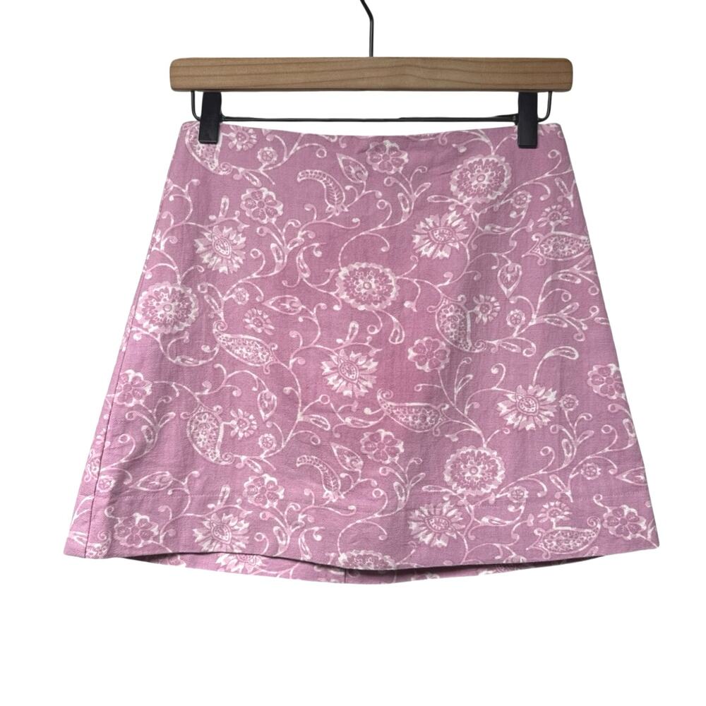 Julia Amory Skirt XS Pink White Floral Paisley A-Line Mini Resort Preppy 28”